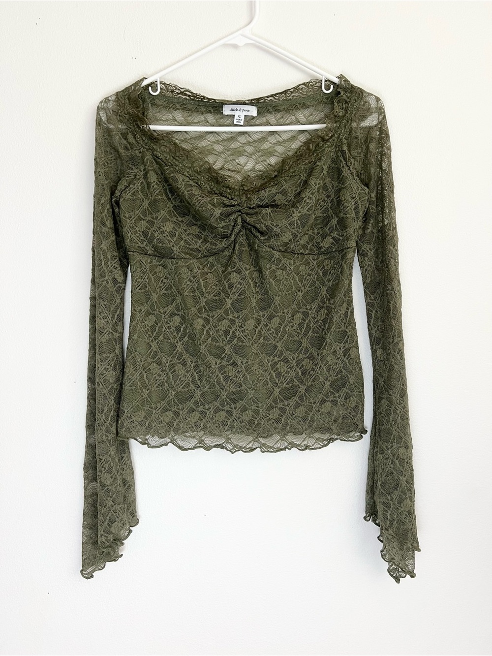 Lace Sheer Flare Sleeve Sweetheart Top Ren Faire Cottage Whimsigoth XL Witchcore